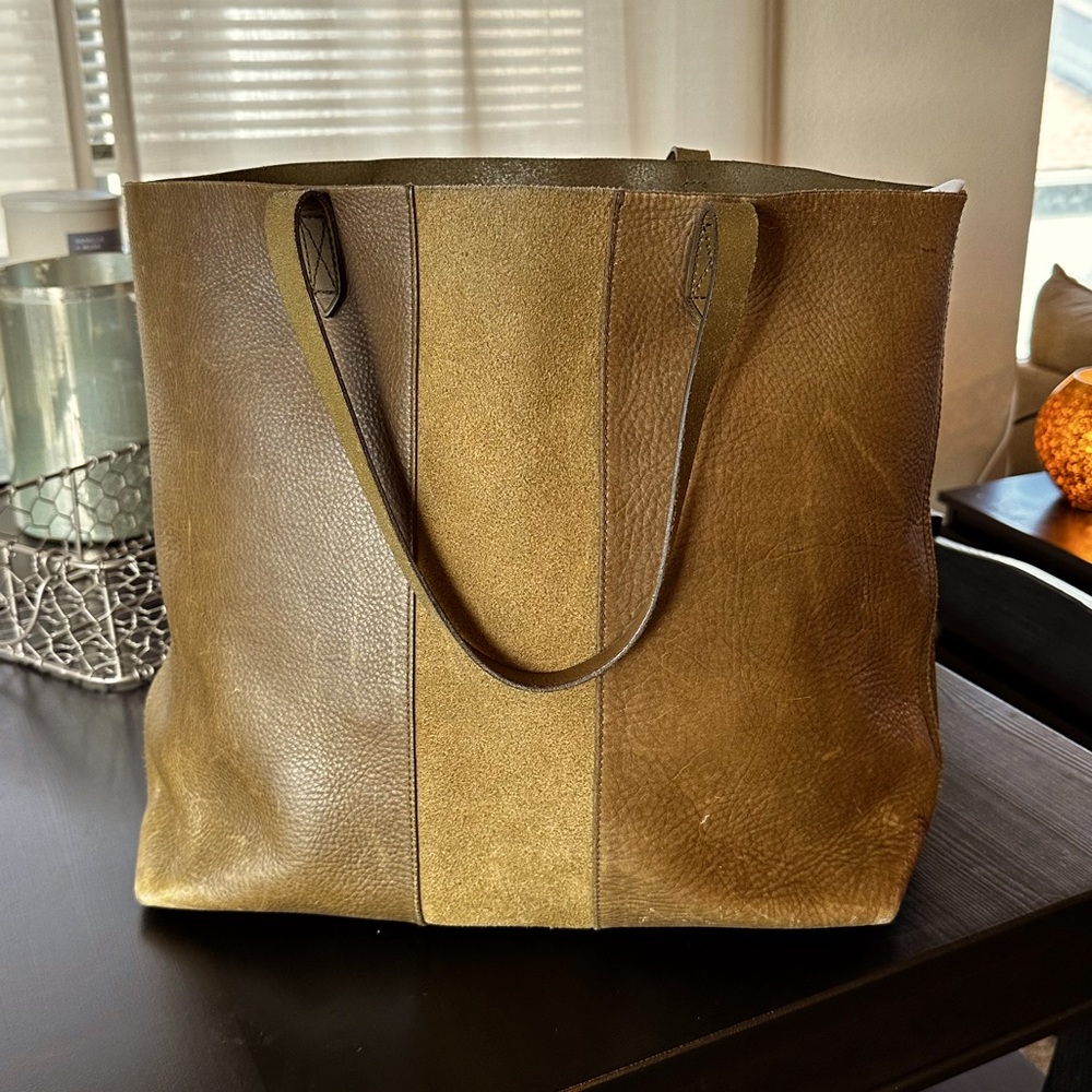Madewell Leather Suede Stripe Transport Tote